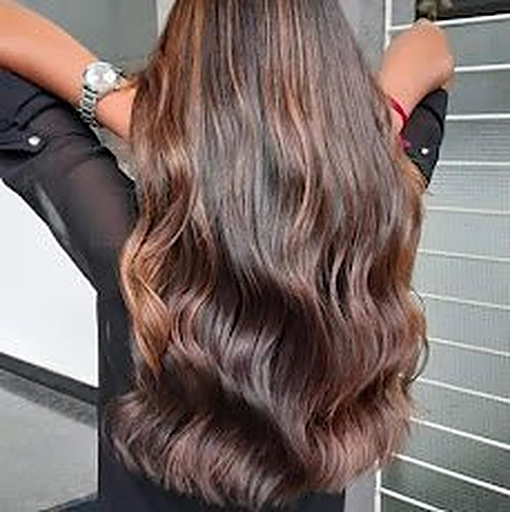 Long balayage waves styled at Royal Look